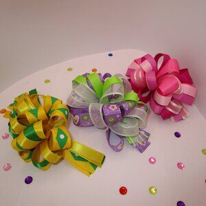 3 PCS Handmade Hair Bows for girls with barrette clips and color ribbons lazos